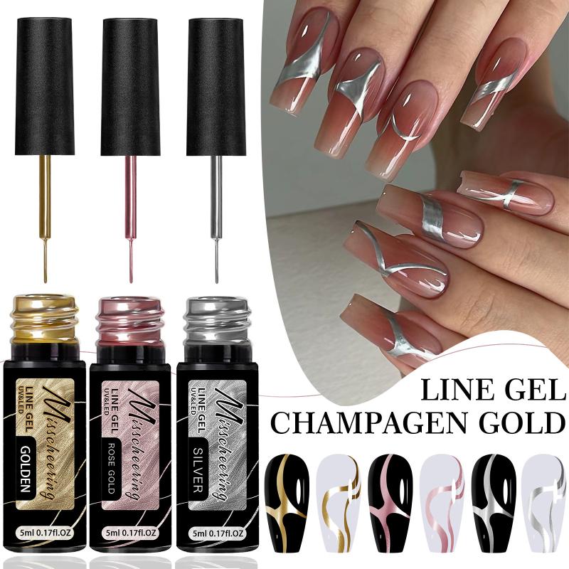 Nail Art Chrome - Gold Silver Metallic Liner Gel Nail