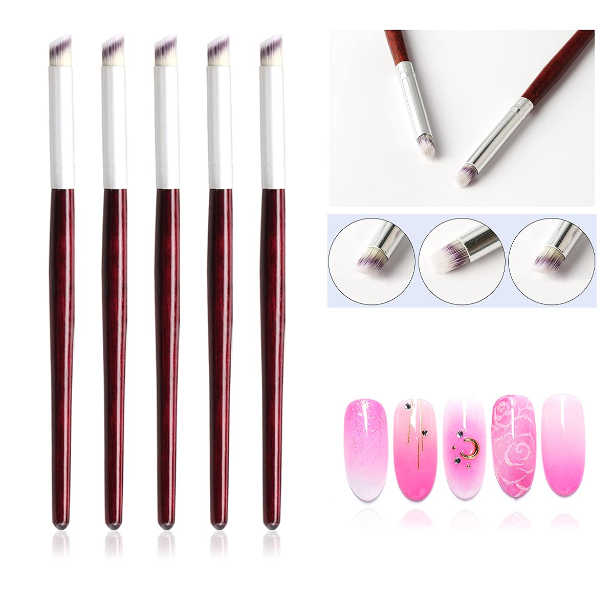 Nail Art Brush Set - 1/2/3/5PCS Wooden Handle Nail Ombre Brush