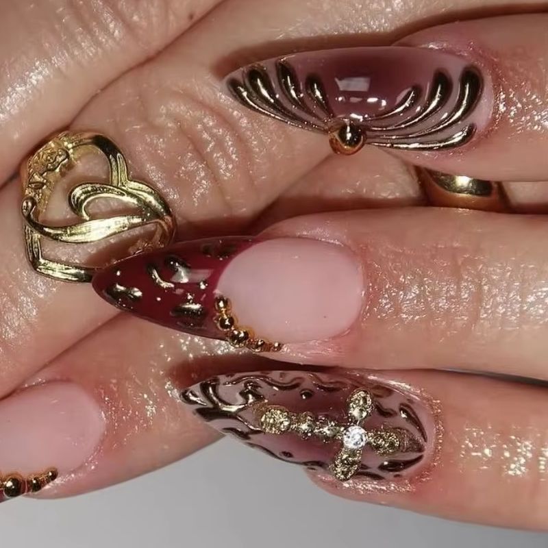 Nail Art Cat Eye Pink - 24Pcs/set Nude Pink Gradient Cat-Eye Almond