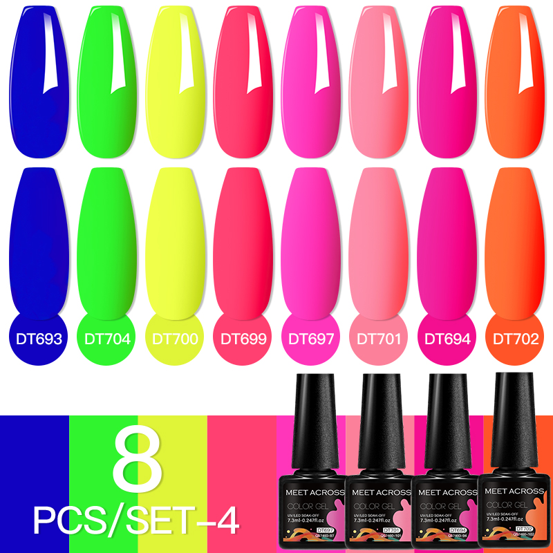 Nail Art Overlay - MEET ACROSS 8Pcs/Set Fuorescent Gel Nail