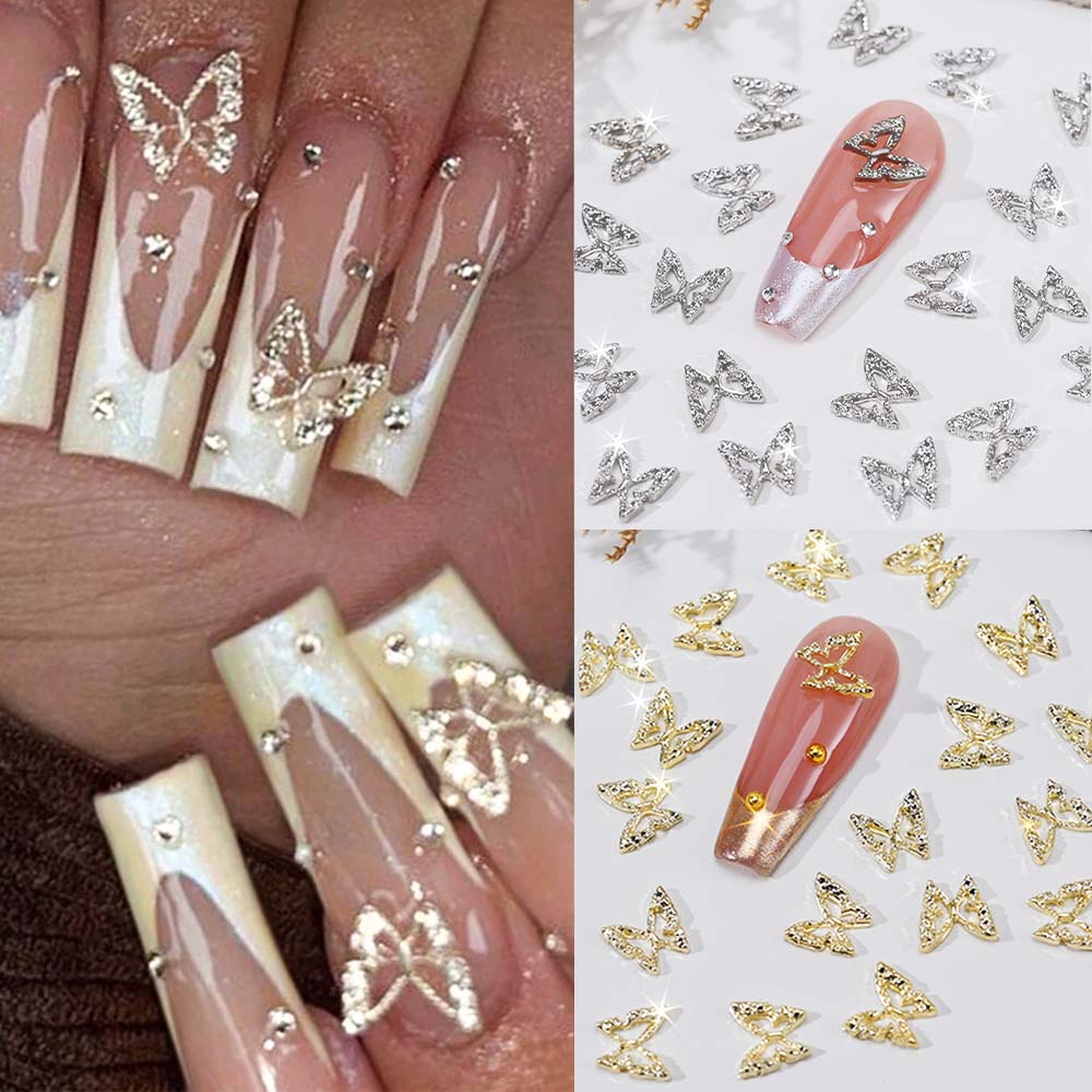 Nail Art Red - 20pcs 3D Exquisite Hollow Butterfly Rhinestones