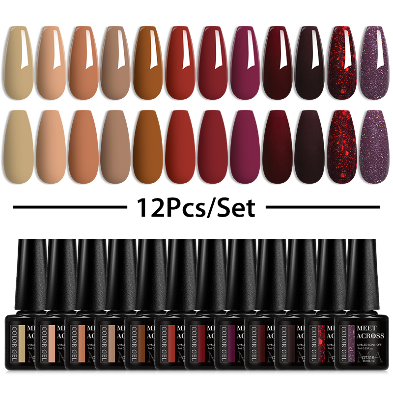 Nail Art Overlay - 10/12Pcs Gel Nail Polish Set Coffee