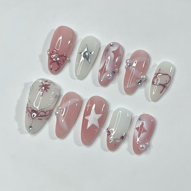 24Pcs Short Almond Nails Set F - Nail Art Y2K review and price