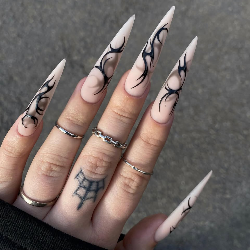 24pcs Punk Cool Long Pointed F - Nail Art Y2K review and price
