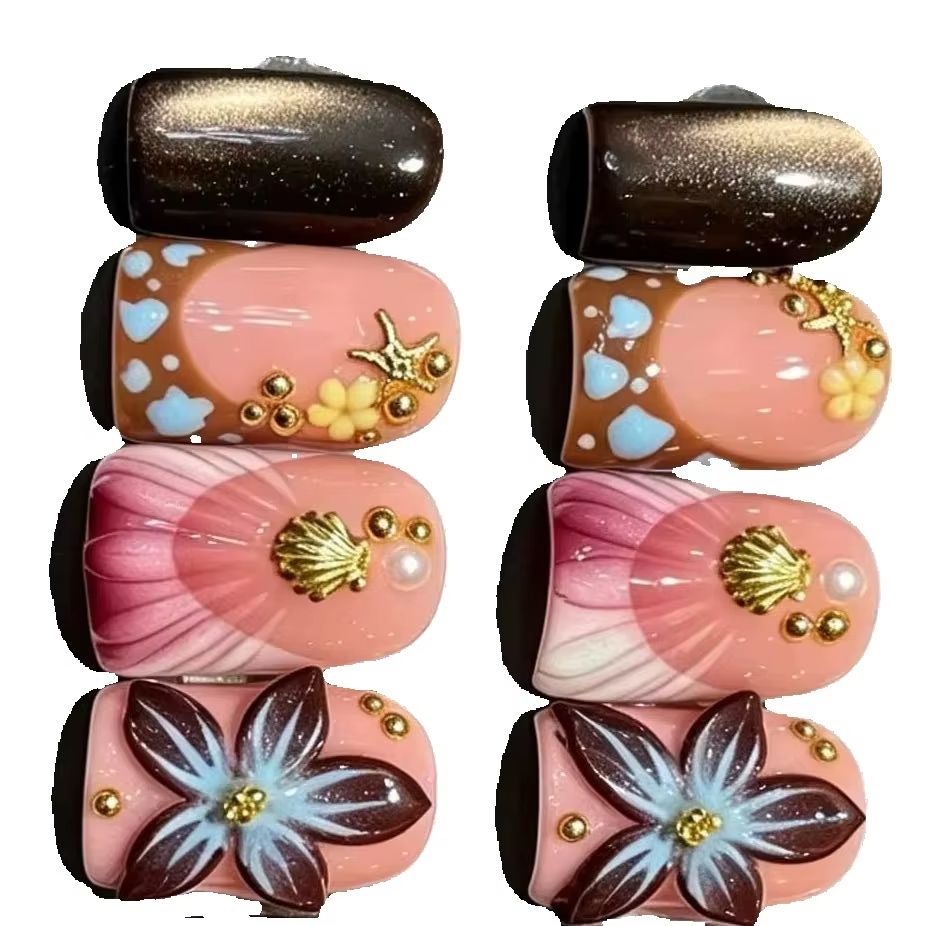 10Pcs/set Nude Pink Gradient S - Nail Art Cat Eye Pink review and price