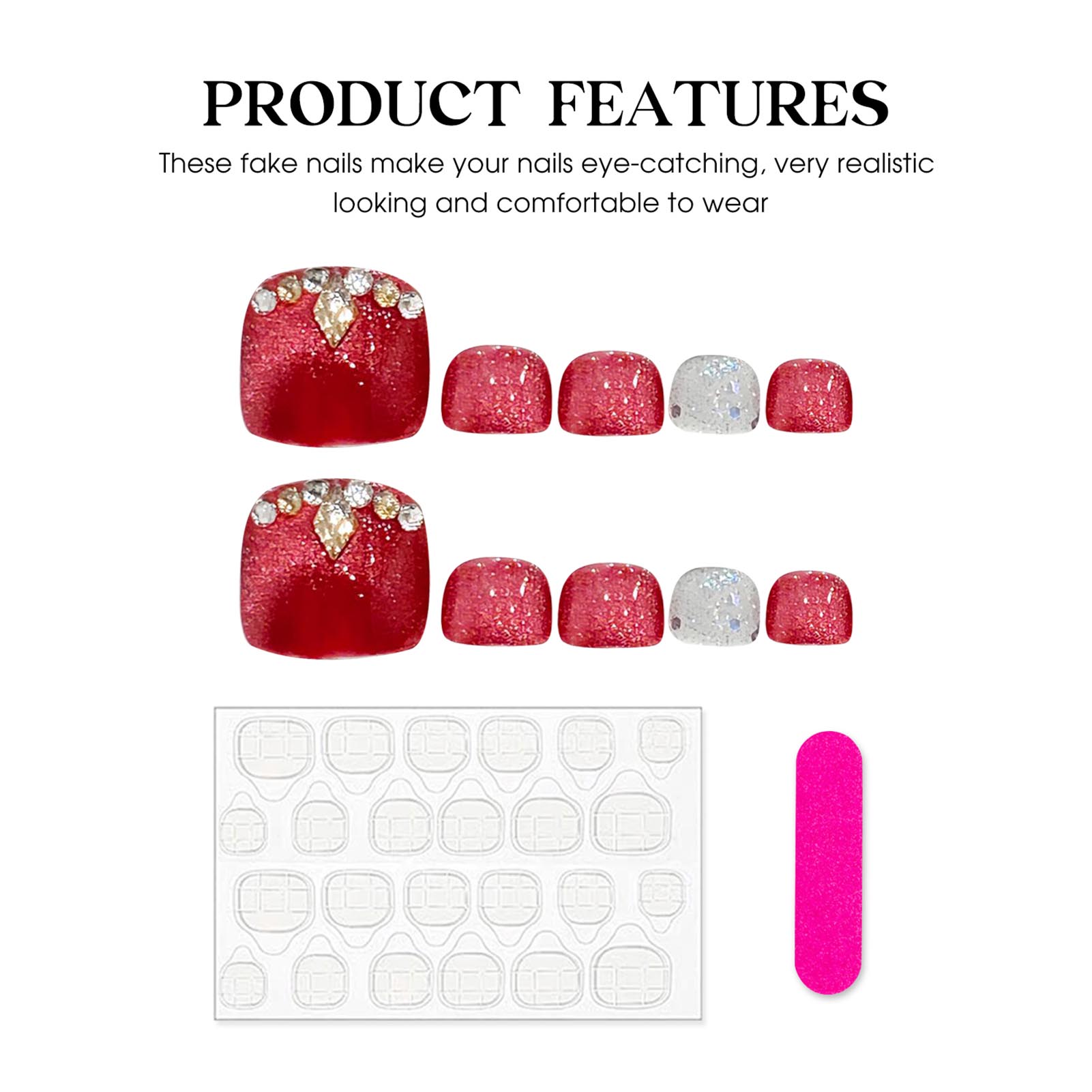 Handmade Press on Toenails Squ - Nail Art Red review and price