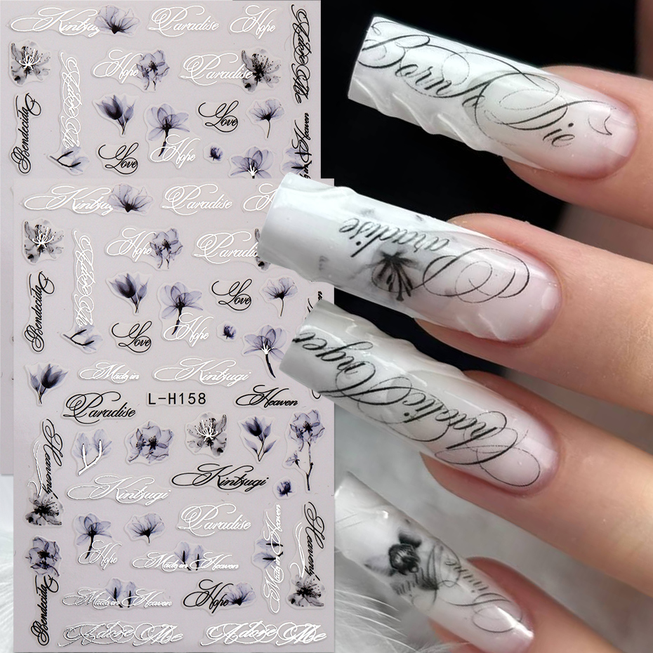 Ink Floral With English Script - Nail Art Quotes review and price