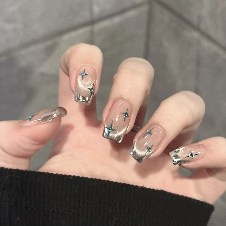 24pcs Short Square Press on Na - Nail Art Ombre Glitter review and price