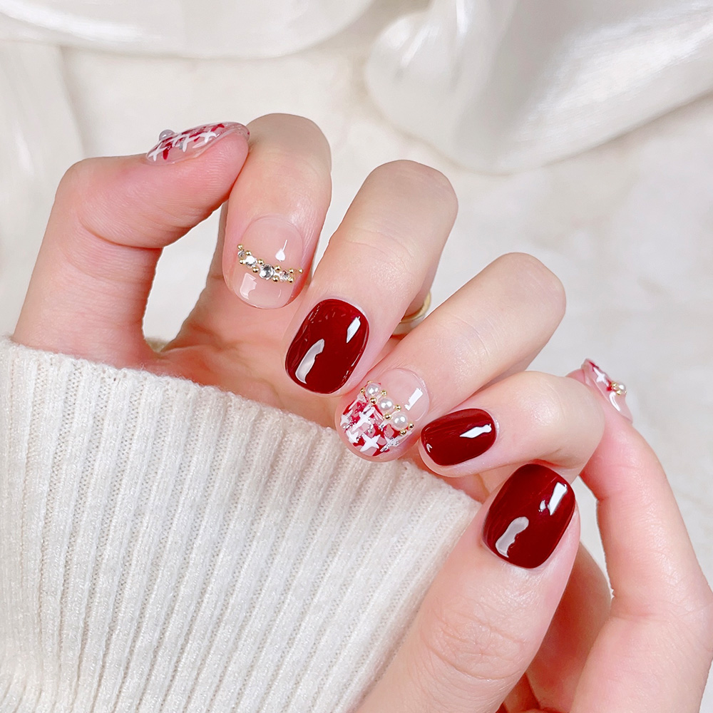 10pcs Short Square Round Handm - Nail Art Red review and price