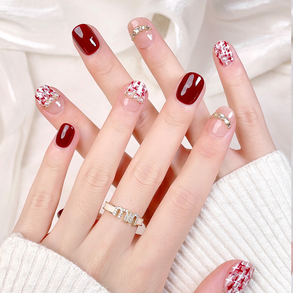 10pcs Short Square Round Handm - Nail Art Red review and price