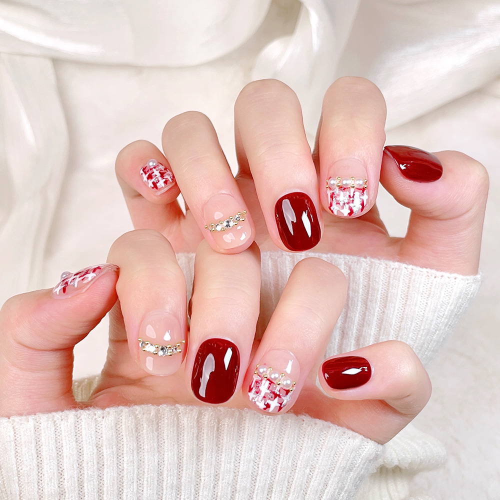 10pcs Short Square Round Handm - Nail Art Red review and price
